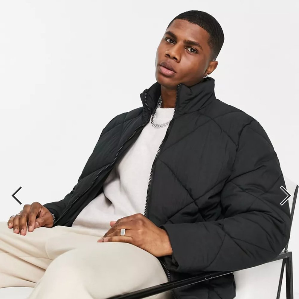 NWT ASOS DESIGN - Diamond Quilt Puffer Jacket in Black
